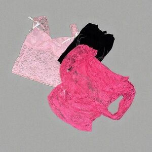 SHEIN Pink and Black Lace Set (M) 3 Pieces